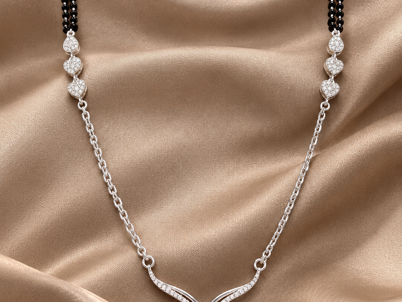 Silver CZ Slim V-Bar Mangalsutra