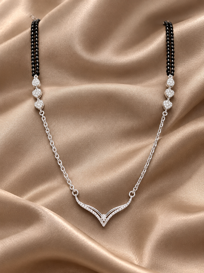 Silver CZ Slim V-Bar Mangalsutra