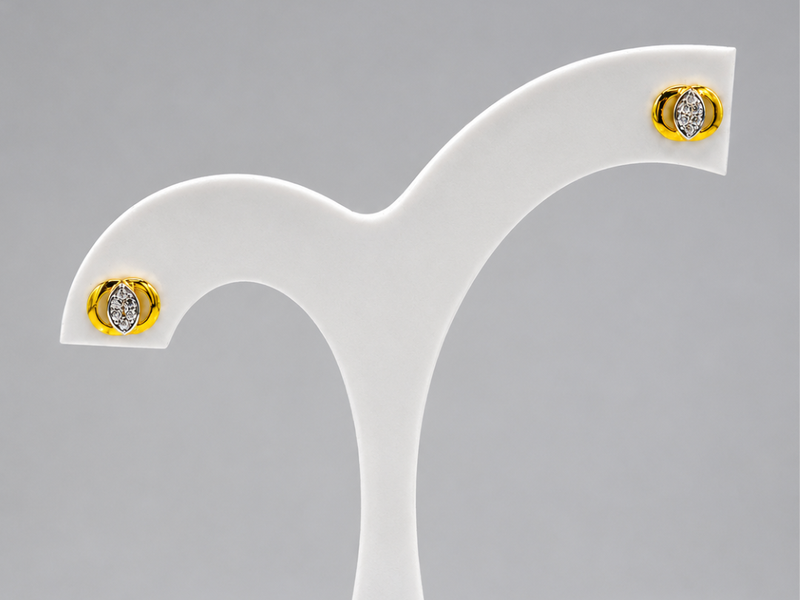 Two-Tone Golden Rounded Clover CZ Studs