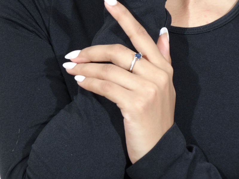 Silver Blue Round Solitaire Twist Ring