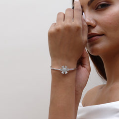 Silver Pinwheel CZ Flower Cuff Bracelet