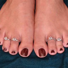 Silver Floral CZ Toe Rings