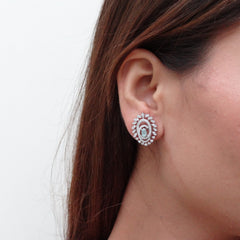 Silver Mint Oval Leaf Wreath Halo Studs