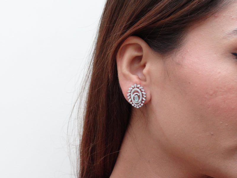 Silver Mint Oval Leaf Wreath Halo Studs