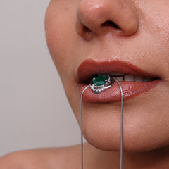 Silver Emerald Round Clover Frame Pendant