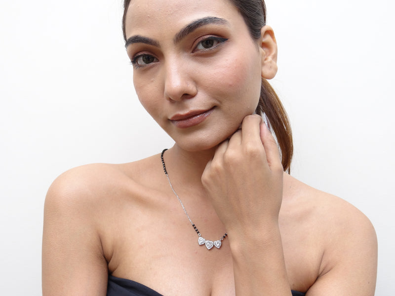 Silver CZ Double Heart Mangalsutra