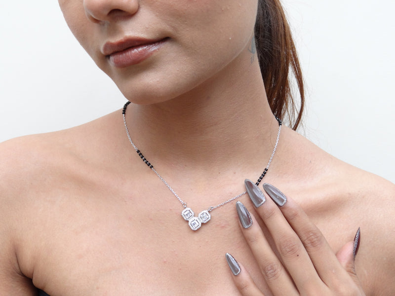 Silver Triple CZ Square Mangalsutra