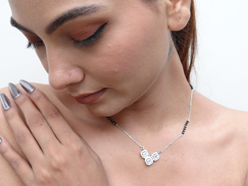 Silver Triple CZ Square Mangalsutra