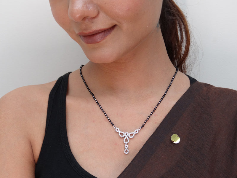 Silver CZ Infinity Swirl Teardrop Mangalsutra