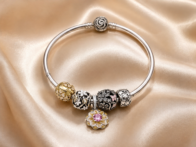 Silver Charm Bead Bracelet