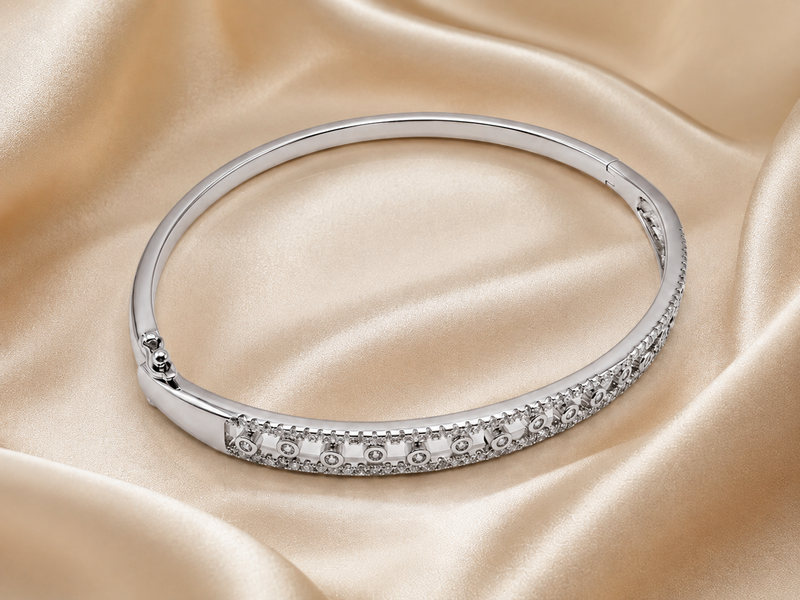 Silver CZ Channel Hinged Bracelet