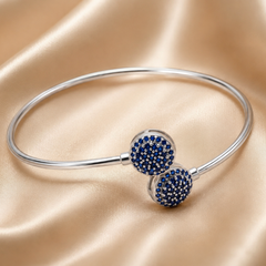 Silver Blue Pavé Double Disc Open Cuff Bracelet