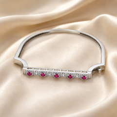 Silver Red Stone Bar Hinged Bracelet