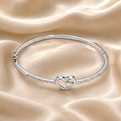 Silver Heart Charm Hinged Bracelet