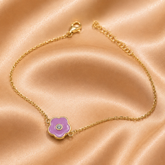 Silver Bracelet with Gold-Tone Purple Flower Charm