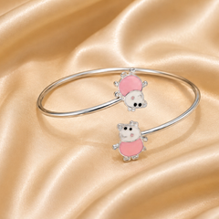 Silver Pink Enamel Animal Duo Kids Cuff Bracelet