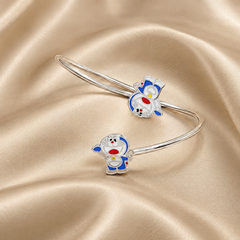 Silver Blue Enamel Cartoon Duo Kids Cuff Bracelet