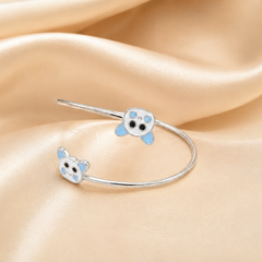 Silver Blue Enamel Twin Animal Kids Cuff Bracelet