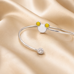 Silver Yellow-Ear Enamel Charm Kids Cuff Bracelet