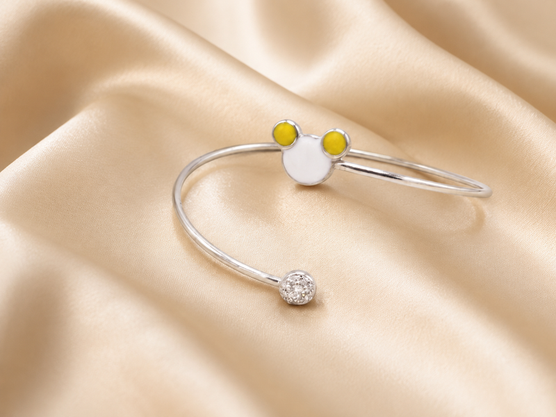 Silver Yellow-Ear Enamel Charm Kids Cuff Bracelet