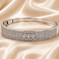 Silver Wide Pavé CZ Hinged Bracelet