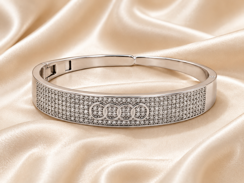 Silver Wide Pavé CZ Hinged Bracelet