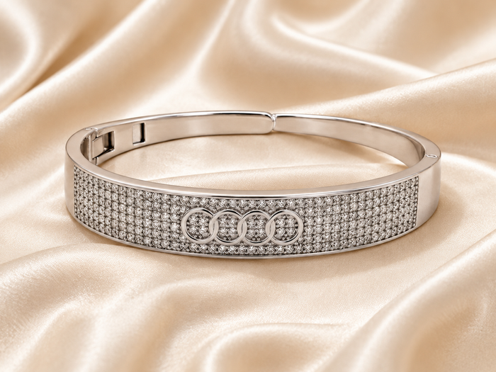 Silver Wide Pavé CZ Hinged Bracelet
