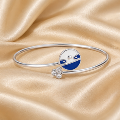 Silver Blue & White Enamel Charm Kids Cuff Bracelet