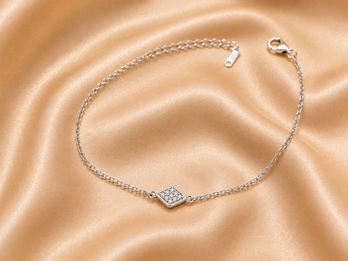 Silver Diamond-Shaped Pave Bracelet