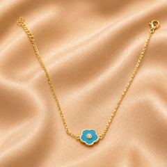 Silver Bracelet with Gold-Tone Turquoise Flower Charm