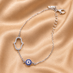 Silver Hamsa & Evil Eye Chain Bracelet