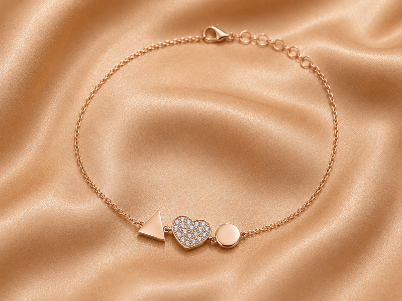 Rose Gold Tone Geometric Charm Bracelet
