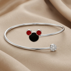 Silver Red & Black Enamel Mouse Kids Cuff Bracelet