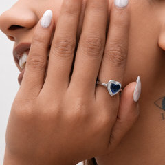 Silver Blue Heart Stone Halo Ring